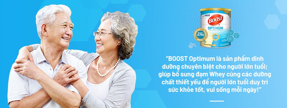 BOOST Optimum là sản phẩm dinh dưỡng chuyên biệt cho người lớn tuổi bổ sung đạm Whey cùng các dưỡng chất thiết yếu để người lớn tuổi duy trì sức khỏe mỗi ngày