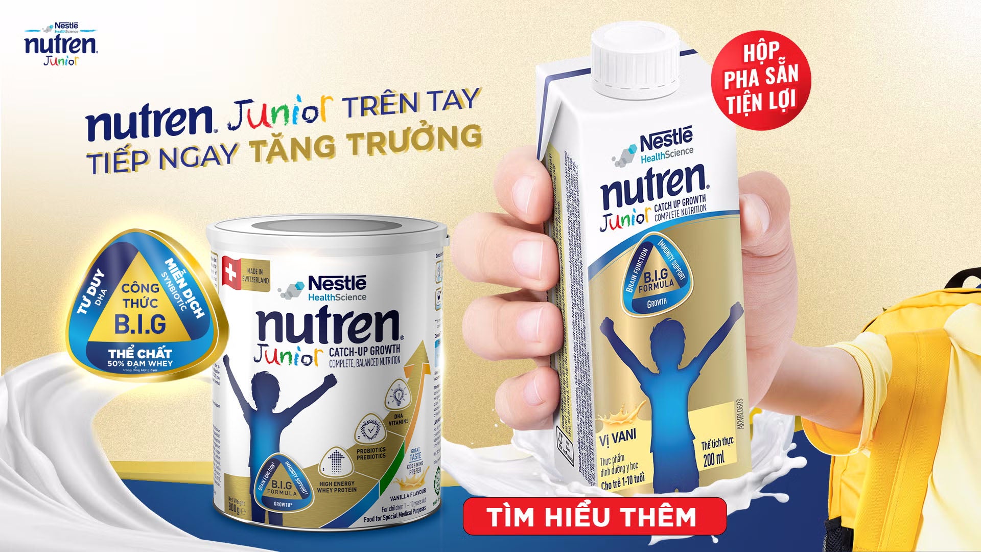 Nutren Junior hộp pha sẵn - dinh dưỡng chuyên biệt giúp trẻ tăng trưởng 3 chuẩn và phát triển toàn diện