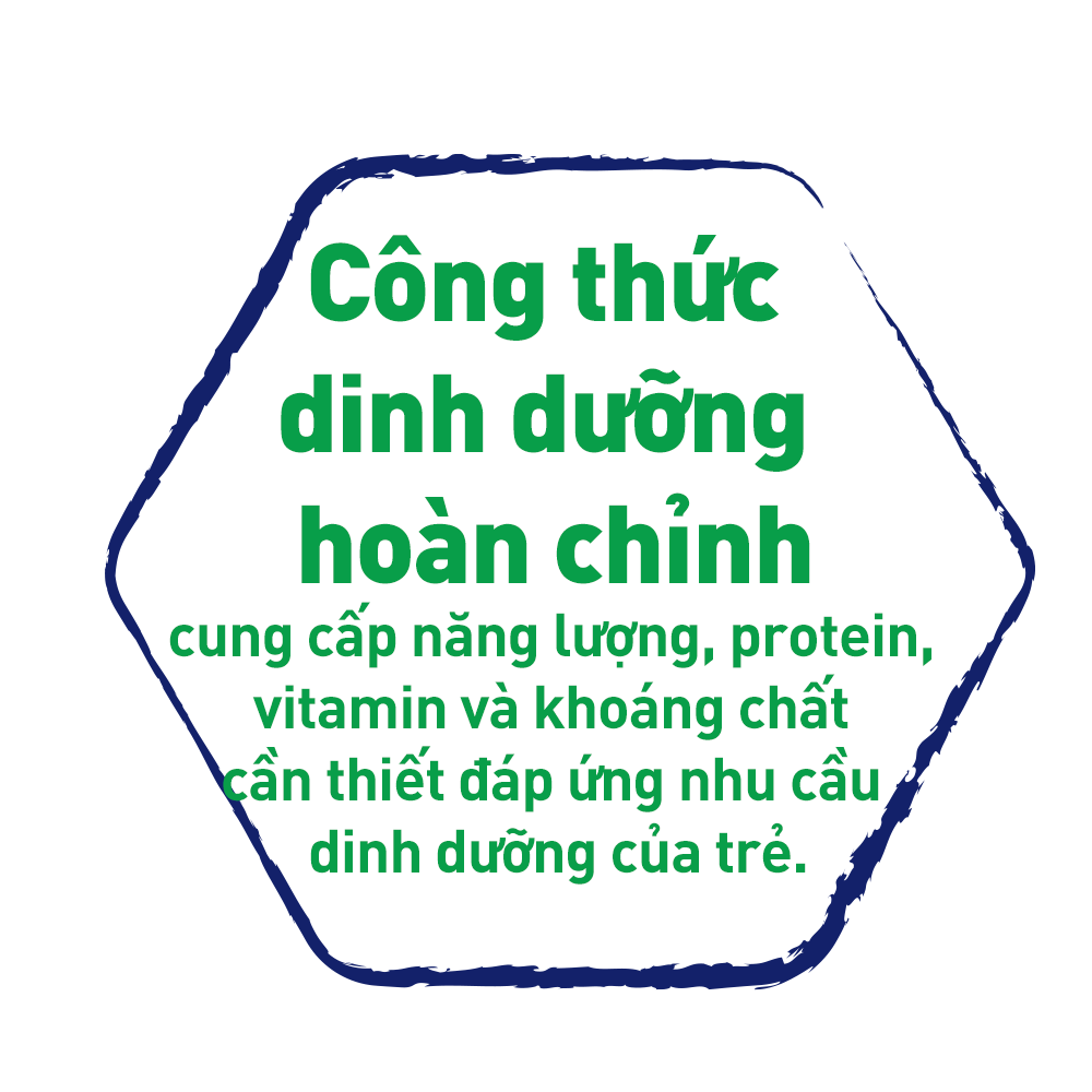 Công thức dinh dưỡng hoàn chỉnh, cung cấp năng lượng, protein, vitamin và khoáng chất cần thiết cho trẻ