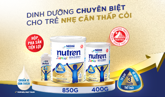 Nutren Junior dinh dưỡng chuyên biệt cho trẻ nhẹ cân thấp còi