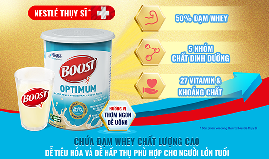 Nestlé BOOST Optimum - dinh dưỡng chuyên biệt giúp người lớn tuổi khỏe mạnh hơn, phòng ngừa bệnh tim mạch.