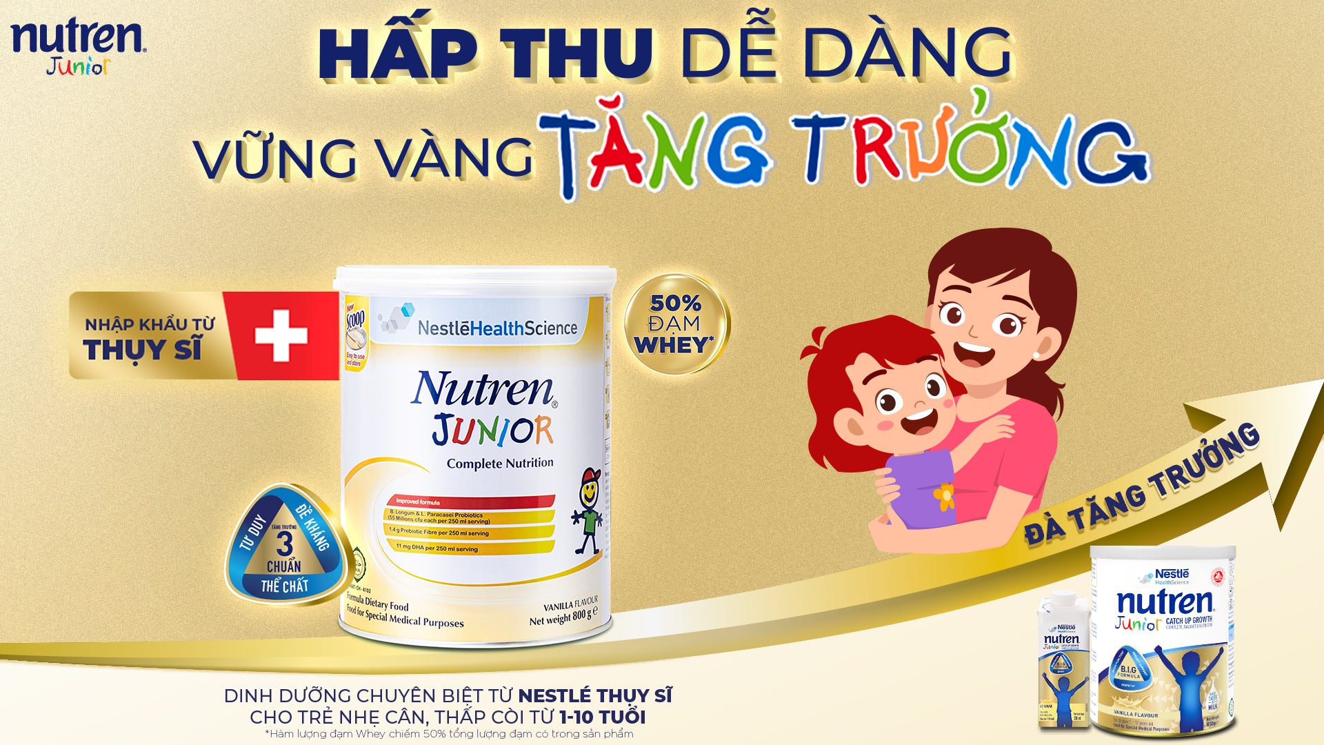 Hấp thụ dễ dàng, vững vàng tăng trưởng cùng Nutren Junior 50% Đạm Whey