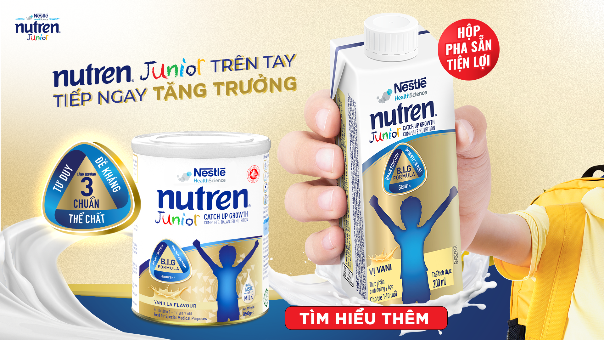 Nutren Junior hộp pha sẵn - dinh dưỡng chuyên biệt giúp trẻ tăng trưởng 3 chuẩn và phát triển toàn diện