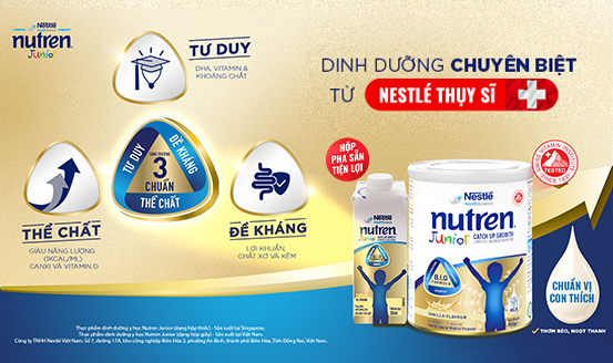 Nutren Junior - dinh dưỡng chuyên biệt từ Nestlé Thụy Sĩ, giúp tăng cân nặng cho bé hiệu 