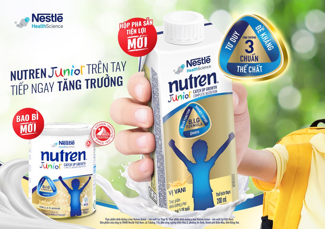 Nutren Junior hộp pha sẵn - dinh dưỡng chuyên biệt giúp trẻ tăng trưởng 3 chuẩn và phát triển toàn diện