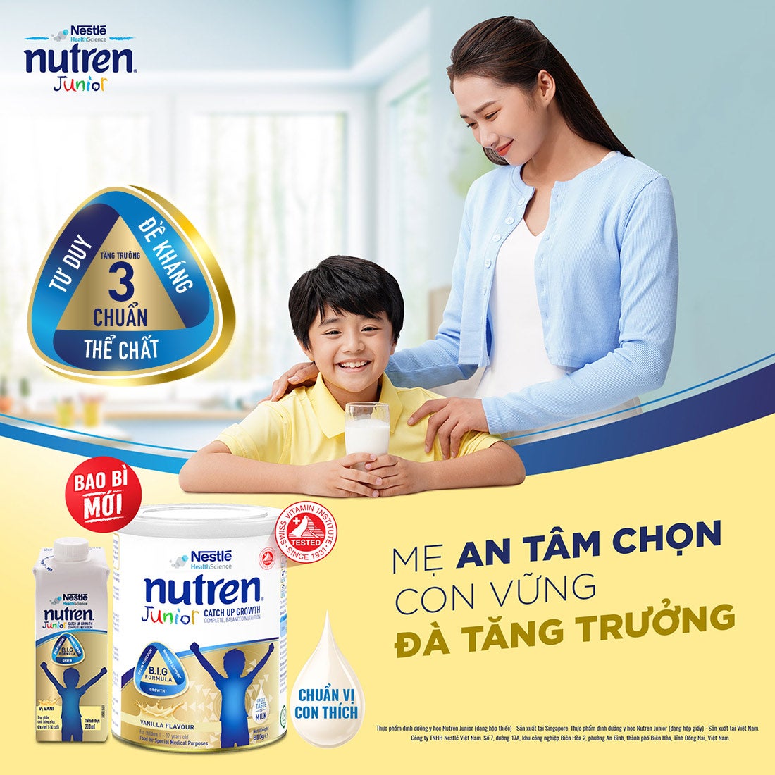 Nutren Junior với công thức độc quyền BIG giúp trẻ đạt cân nặng chuẩn, tăng trưởng 3 chuẩn