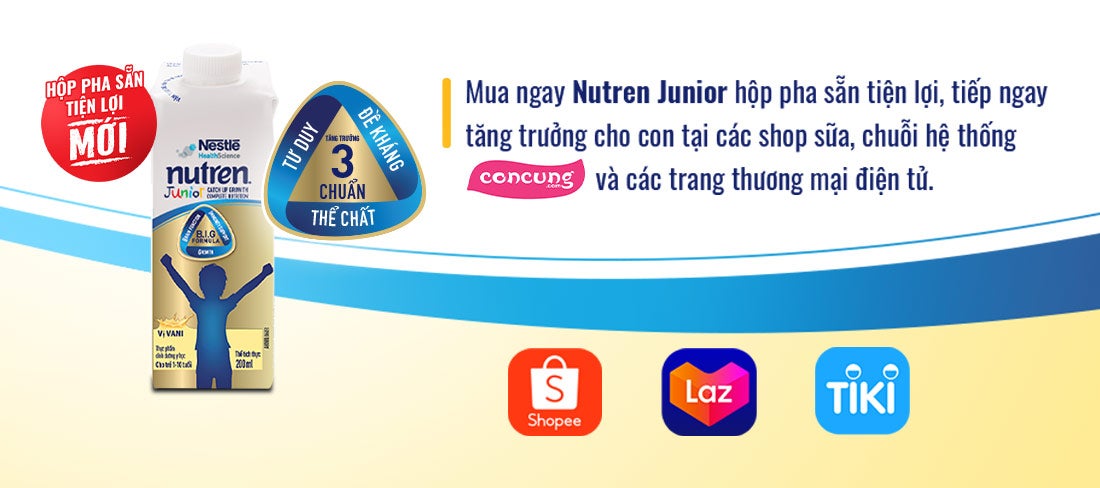 Mua ngay Nutren Junior dạng hộp pha sẵn tại các trang thương mại điện tử