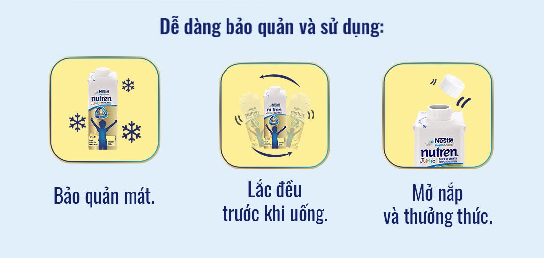 Nutren Junior dạng hộp pha sẵn dễ bảo quản và sử dụng