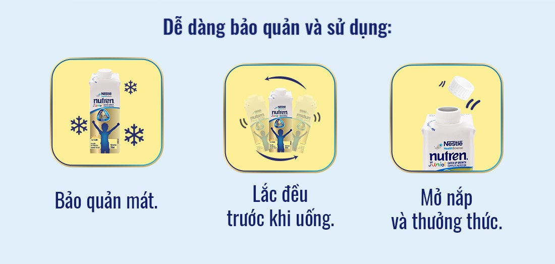 Nutren Junior dạng hộp pha sẵn dễ bảo quản và sử dụng