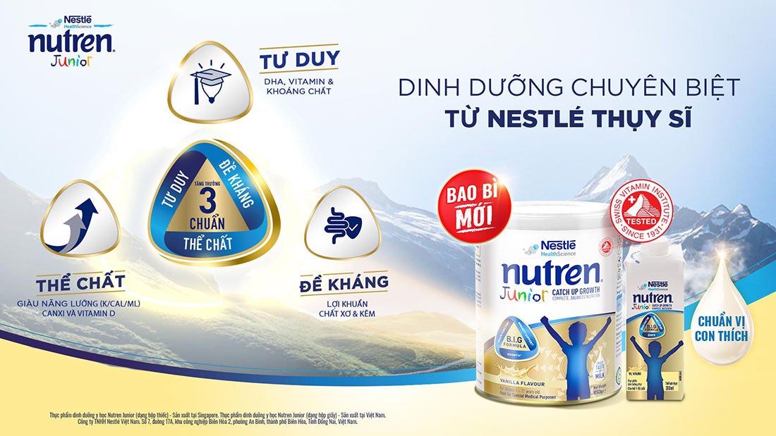 Nutren Junior - dinh dưỡng chuyên biệt giúp trẻ tăng trưởng 3 chuẩn và phát triển toàn diện