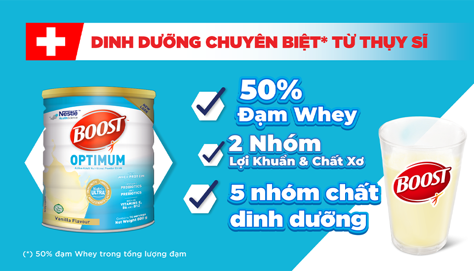 BOOST Optimum chính là  giải pháp dinh dưỡng chuyên biệt* từ Thụy Sĩ