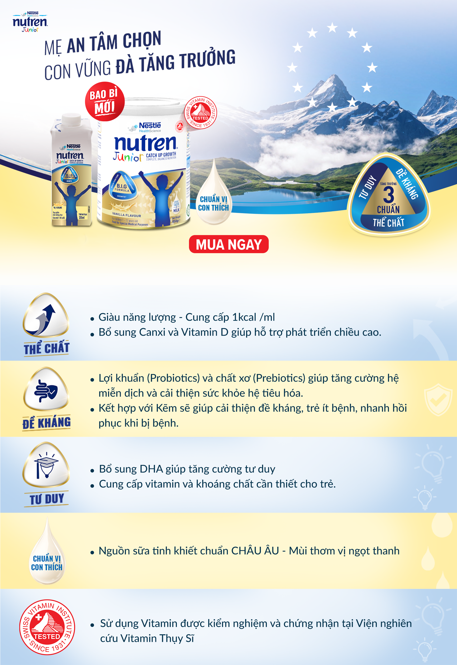 Nutren Junior - Dinh dưỡng chuyên biệt cho trẻ nhẹ cân, thấp còi giúp trẻ tăng trưởng 3 chuẩn