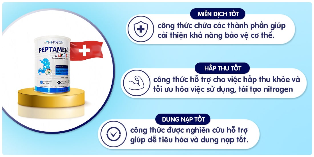 PEPTAMEN® Junior hỗ trợ miễn dịch, hấp thụ và dung nạp cho trẻ suy yếu đường ruột trên 1 tuổi